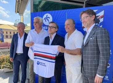 Calcio, il logo di Idee per Viaggiare sulla maglia della Sampdoria